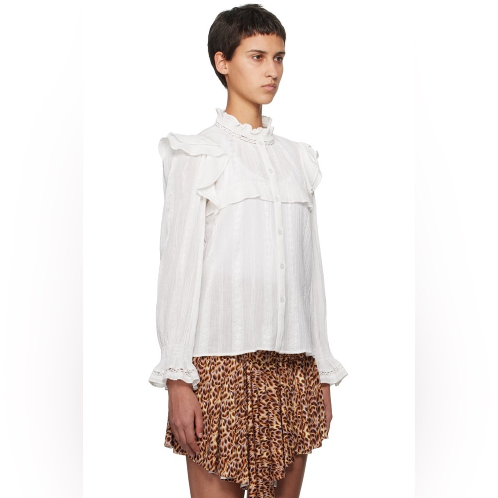 Isabel Marant White Ruffled Button-Up Blouse - Picture 6 of 16